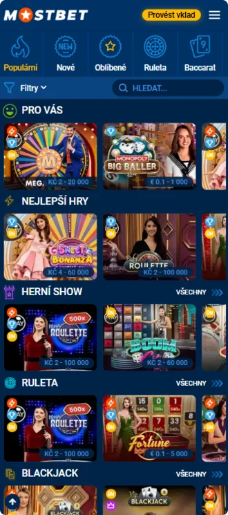 Mostbet app live casino
